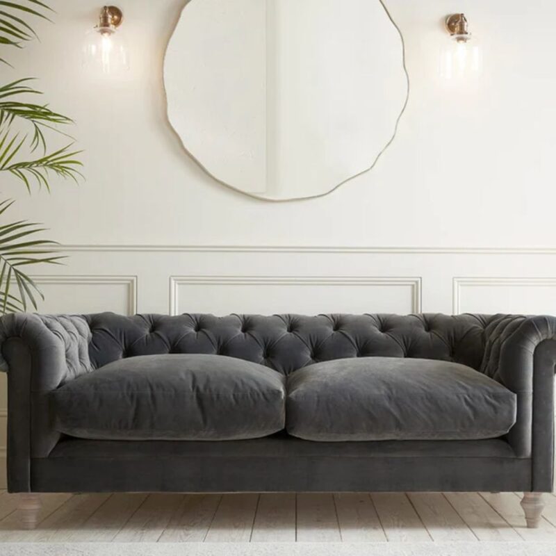 Hand-tufted deep buttoning detail on a bespoke Chennai Chesterfield sofa