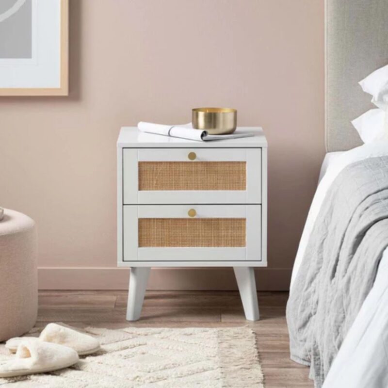 Rattan bedside table for living room handcrafted cane design