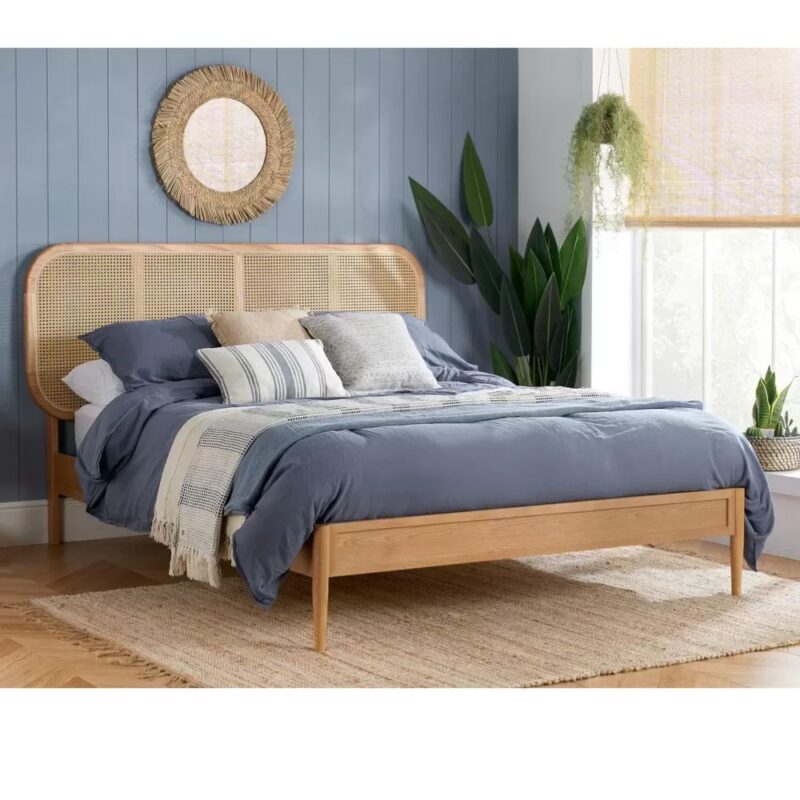 Handcrafted Solid Wood and Rattan Queen Size Bed for Chennai Home