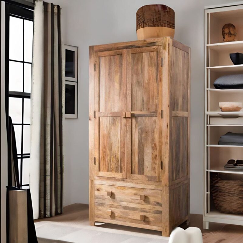 Wardrobe With 2 Drawers , Mango Wood Wardrobe