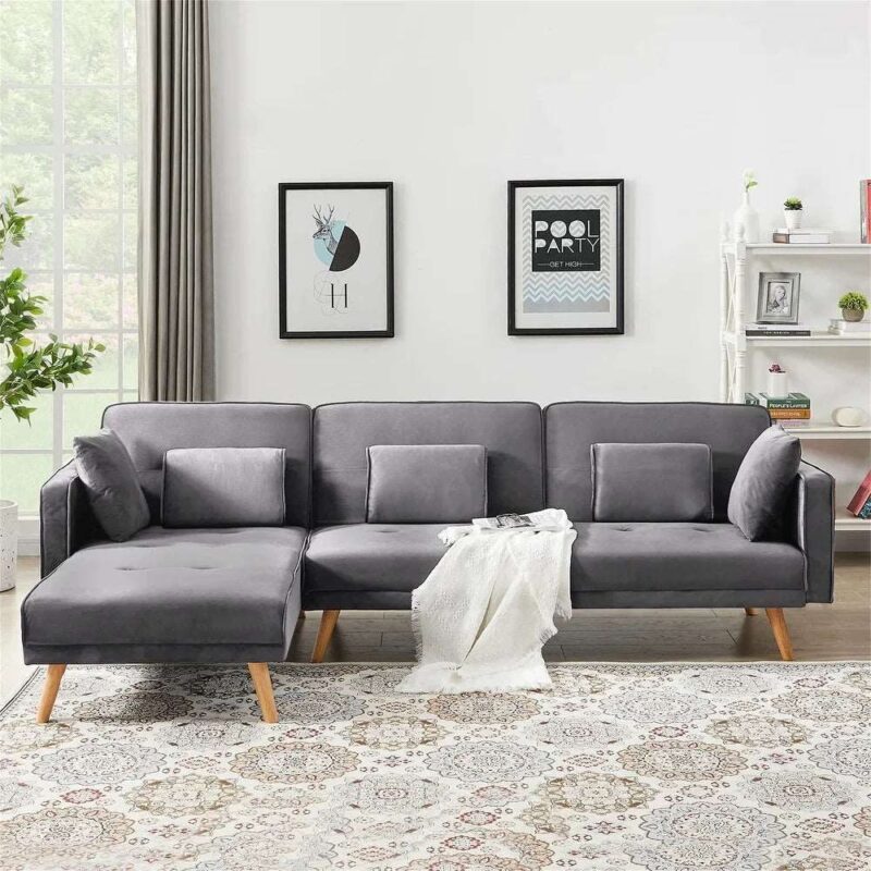 grey l-shaped sectional sofa for living room Mumbai