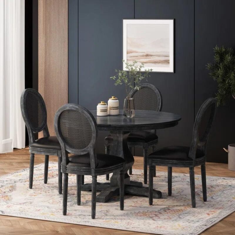 bengaluru round solid wood dining table set with 4 chairs for modern homes
