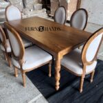 6 Seater Solid Wood Dining Table Set in Acacia Wood | Wooden Dining Table with 6 Chairs – Furnhands - Image 5