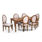 6 Seater Solid Wood Dining Table Set in Acacia Wood | Wooden Dining Table with 6 Chairs – Furnhands - Image 2