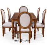 6 Seater Solid Wood Dining Table Set in Acacia Wood | Wooden Dining Table with 6 Chairs – Furnhands - Image 3