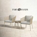 Furnhands Outdoor Patio Seating Set – 2 Braided Rope Chairs with Table