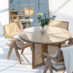 Solid Wood Round Dining Table with Rattan Cross Legs – Handcrafted by Furnhands India - Image 5