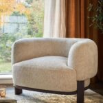 Premium Natural Fabric Dark Wood Armchair Online in India - Image 2