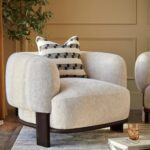 Premium Natural Fabric Dark Wood Armchair Online in India - Image 3